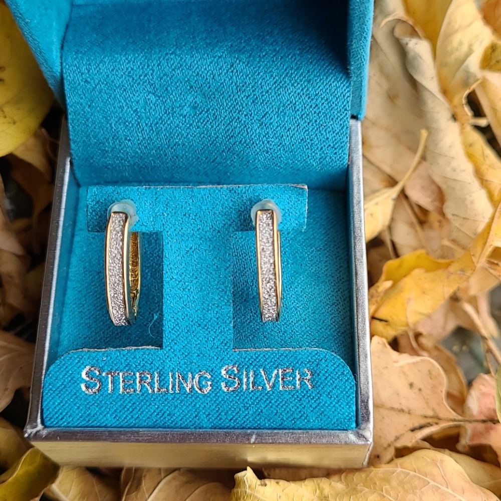 New Sterling silver glitter hoop earrings